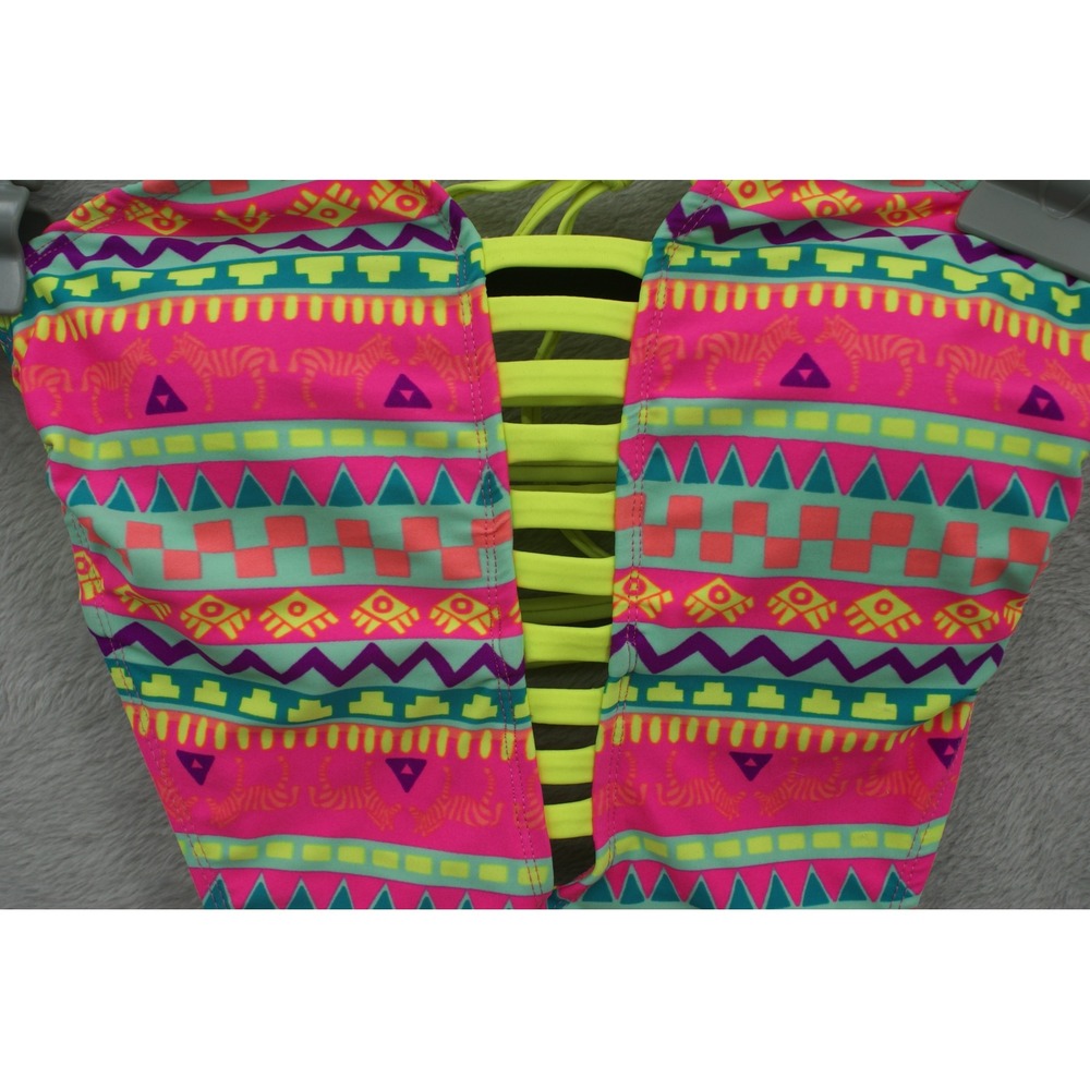 OP Ocean Pacific Womens Neon Tribal Print Monokini Cutout Swimsuit Multi M 7-9 - Picture 12 of 13